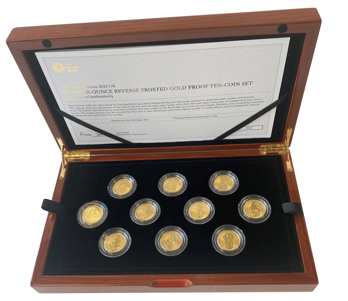 Elizabeth II 2021 Reverse Proof 1/4oz gold Set Queens Beast