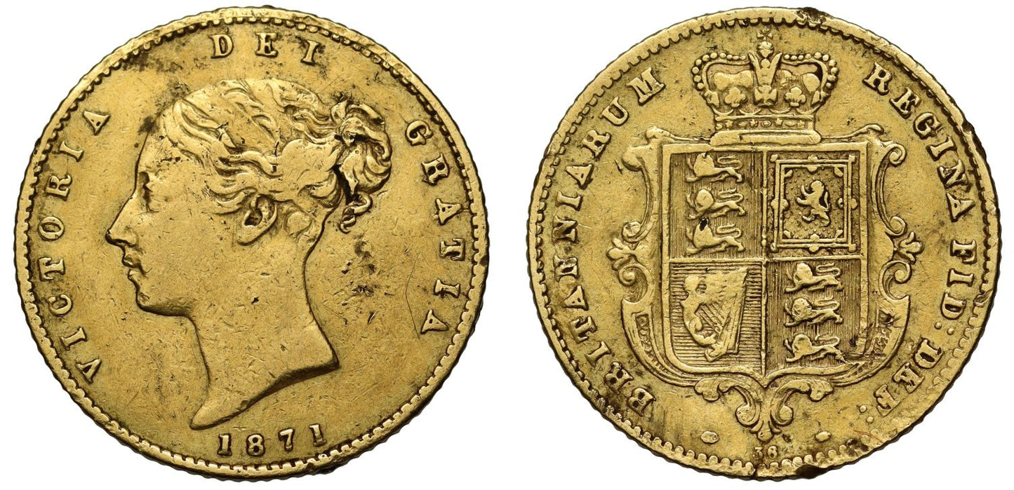Victoria 1871 Half-Sovereign, young head, unrecorded die no. 36