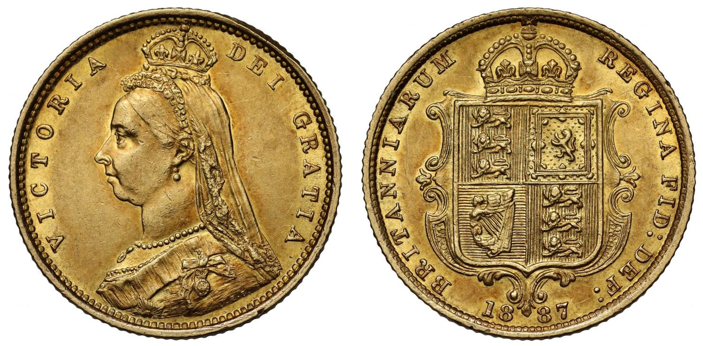 Victoria 1887 Half-Sovereign, Jubilee head, hooked J, DISH L503, Rarity 5