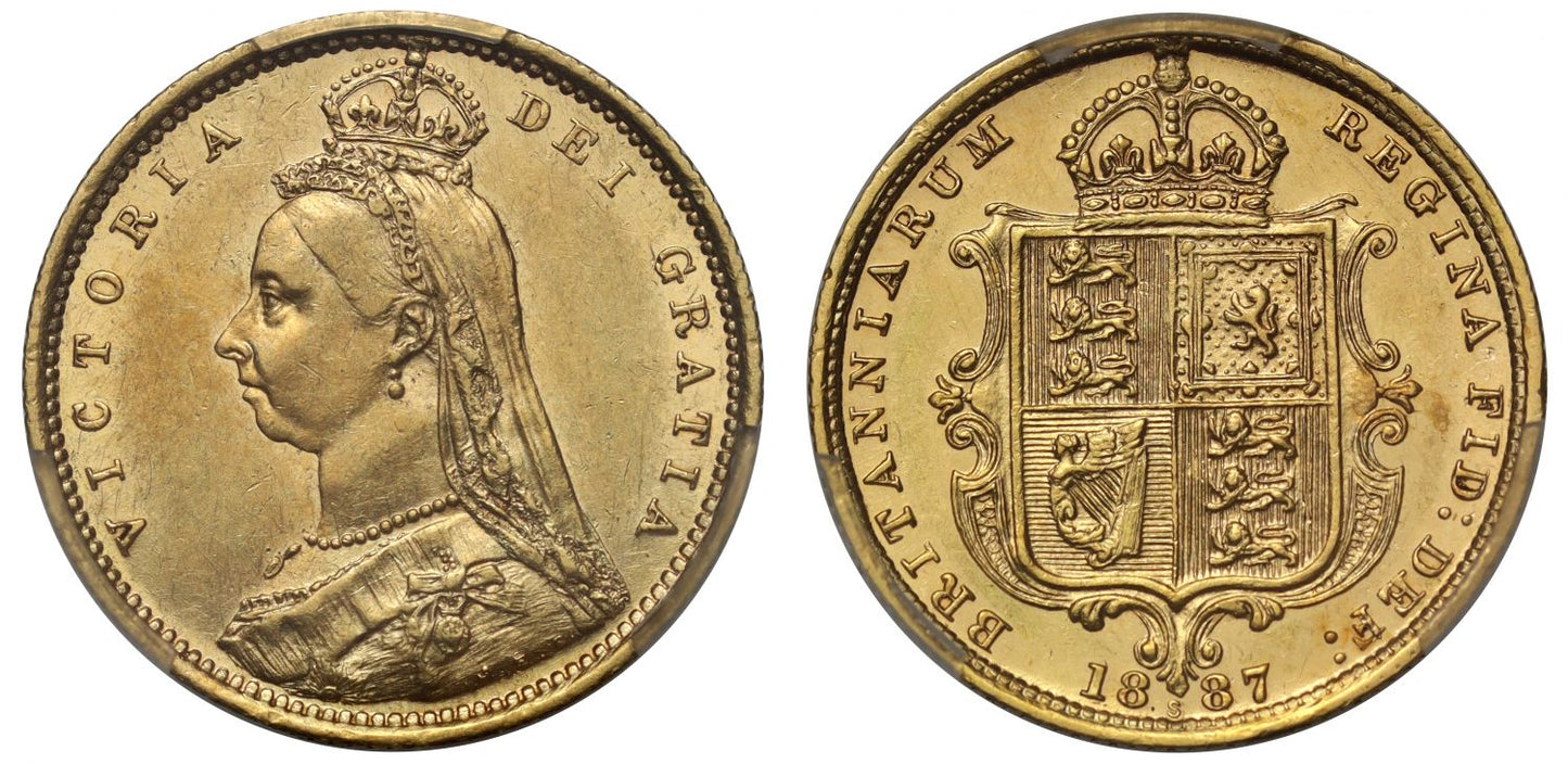Victoria 1887-S Half Sovereign AU55, Jubilee type, DISH S501 R4