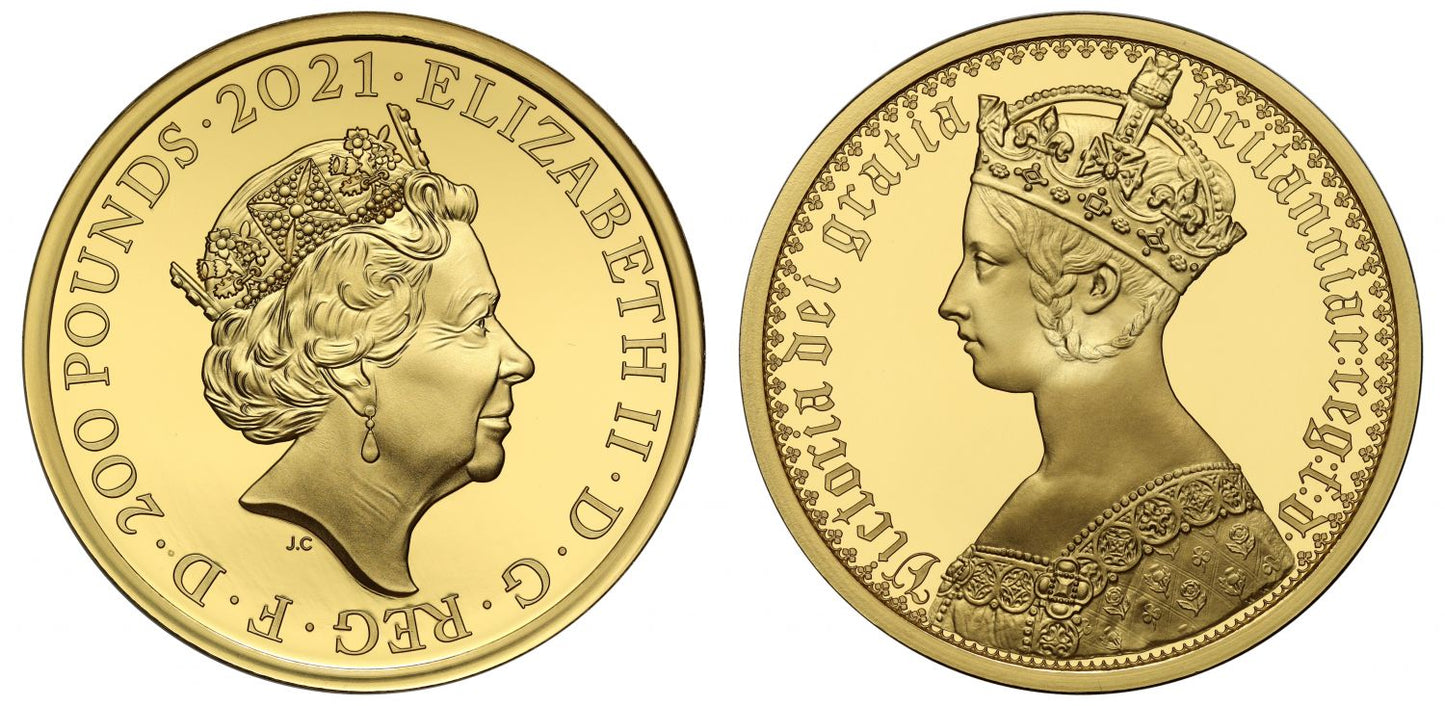 Elizabeth II 2021 gold proof 2oz Gothic Crown Portrait plain edge
