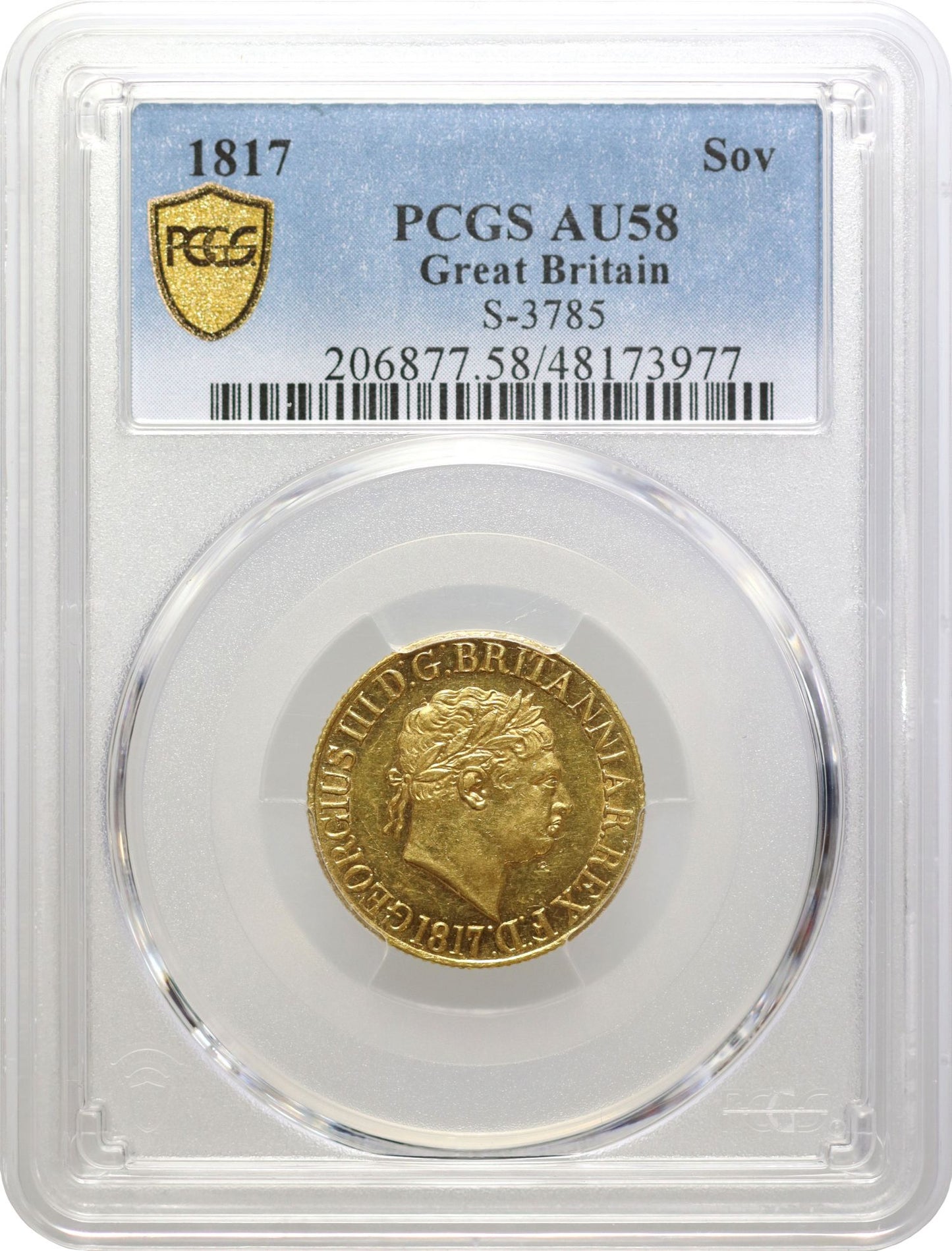George III 1817 Sovereign, first year issued, PCGS AU58