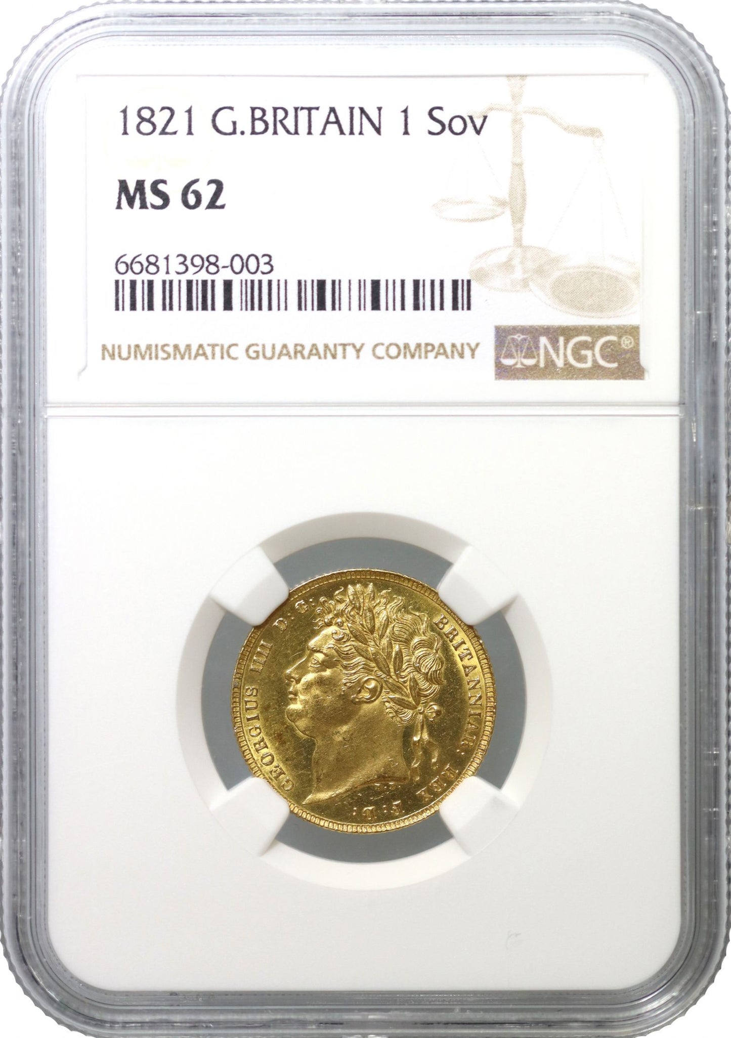 George IV 1821 Sovereign MS62, first year of reign for George IV