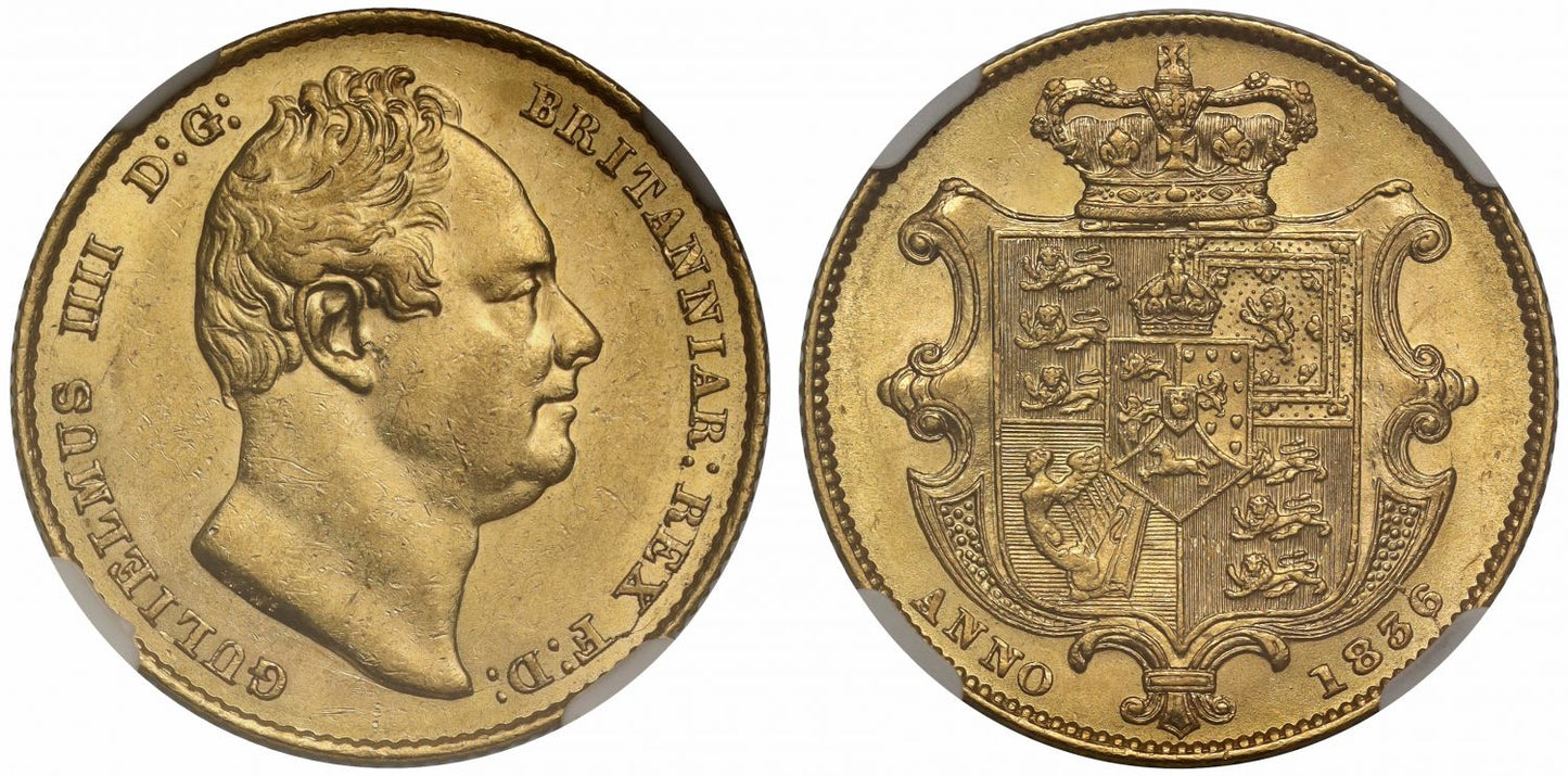 William IV 1836 Sovereign NGC AU58, penultimate year of reign