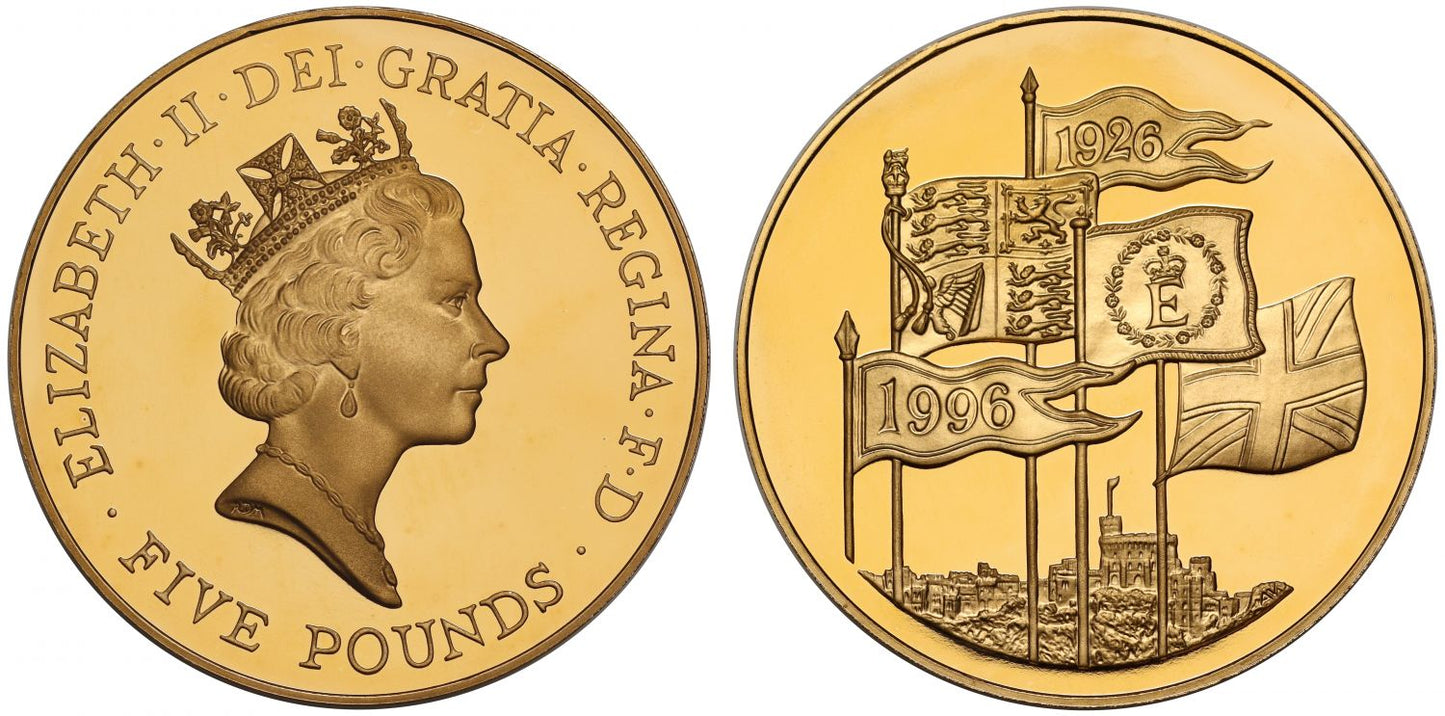 Elizabeth II 1996 proof Five-Pounds 70th birthday