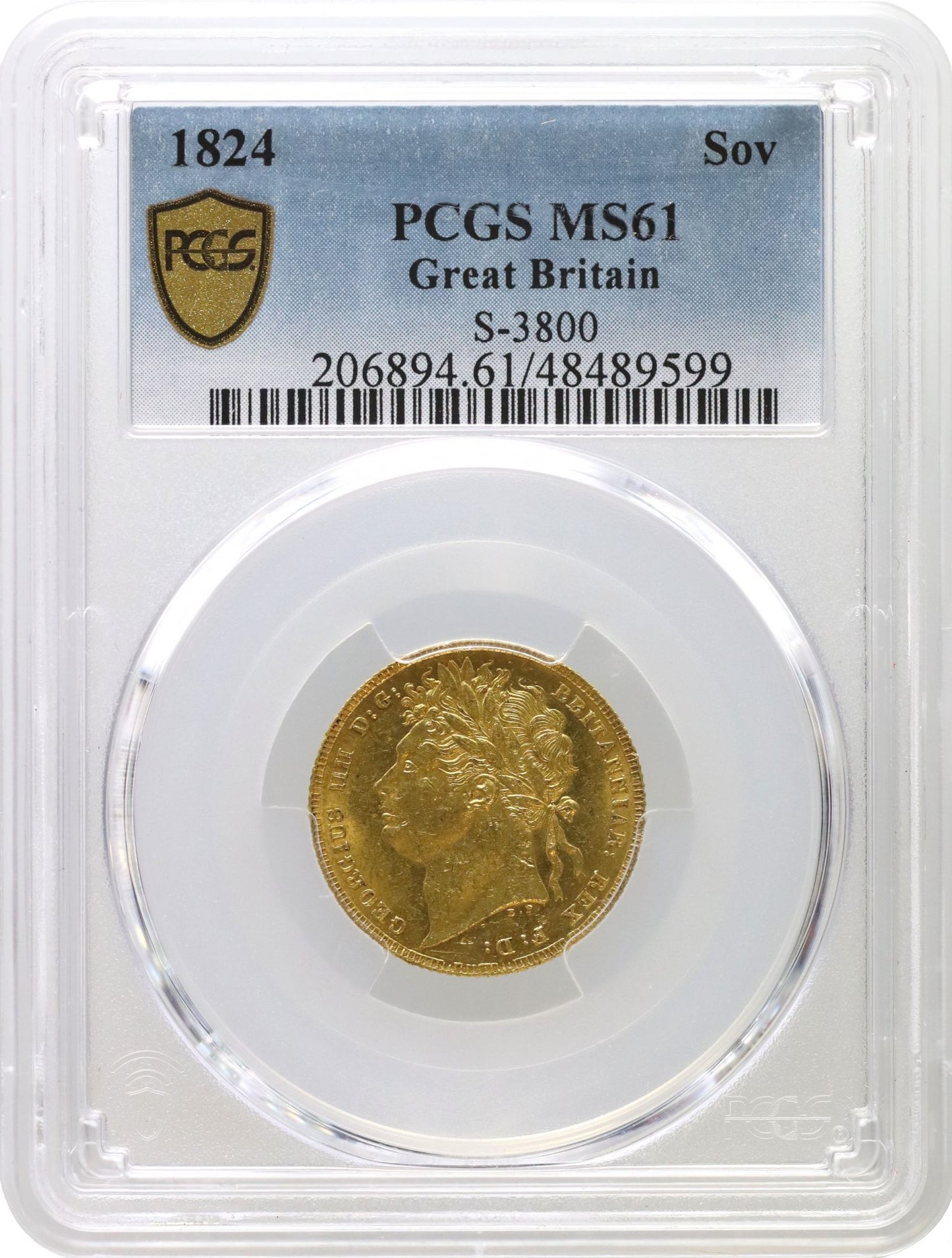 George IV 1824 Sovereign laureate head PCGS MS61