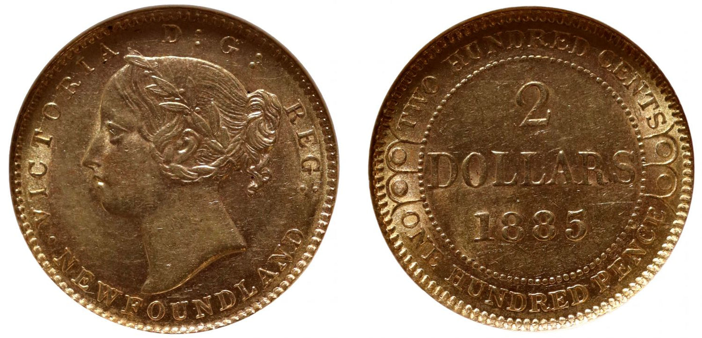 Newfoundland, Gold $2, 1885, NGC AU53.