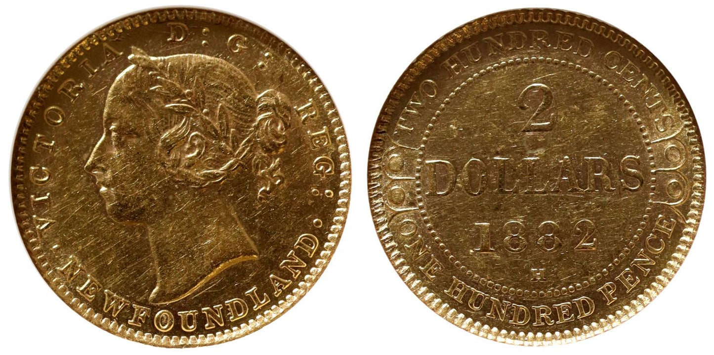Newfoundland, Gold $2, 1882H, ANACS AU50.