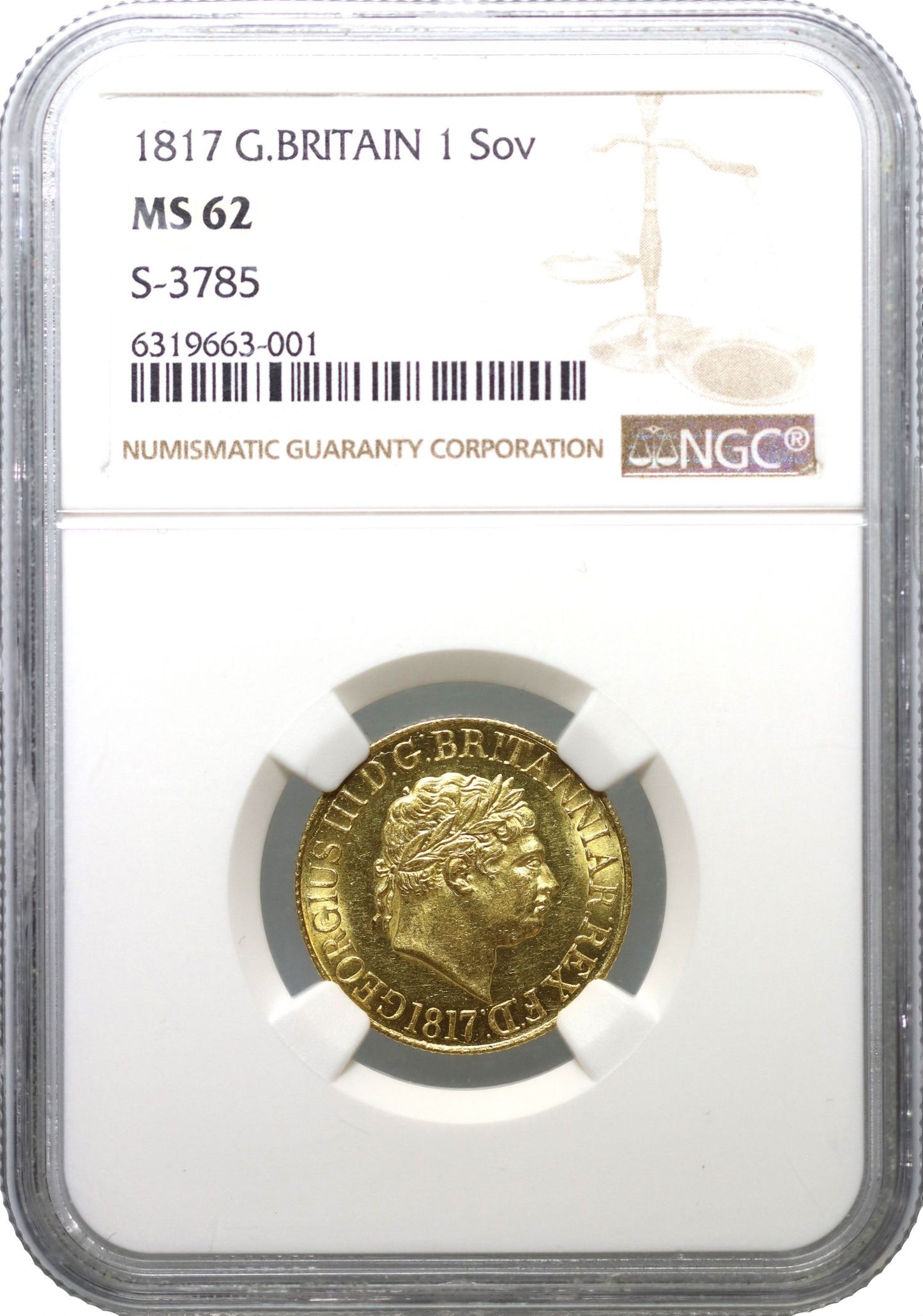 George III 1817 Sovereign MS62, first year of the modern sovereign