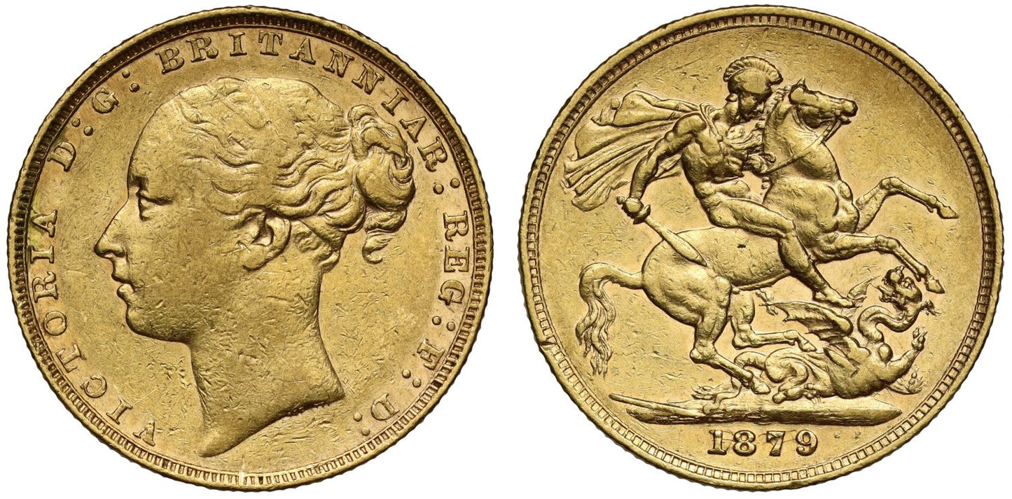 Victoria 1879 Sovereign St George London Mint, very rare low mintage