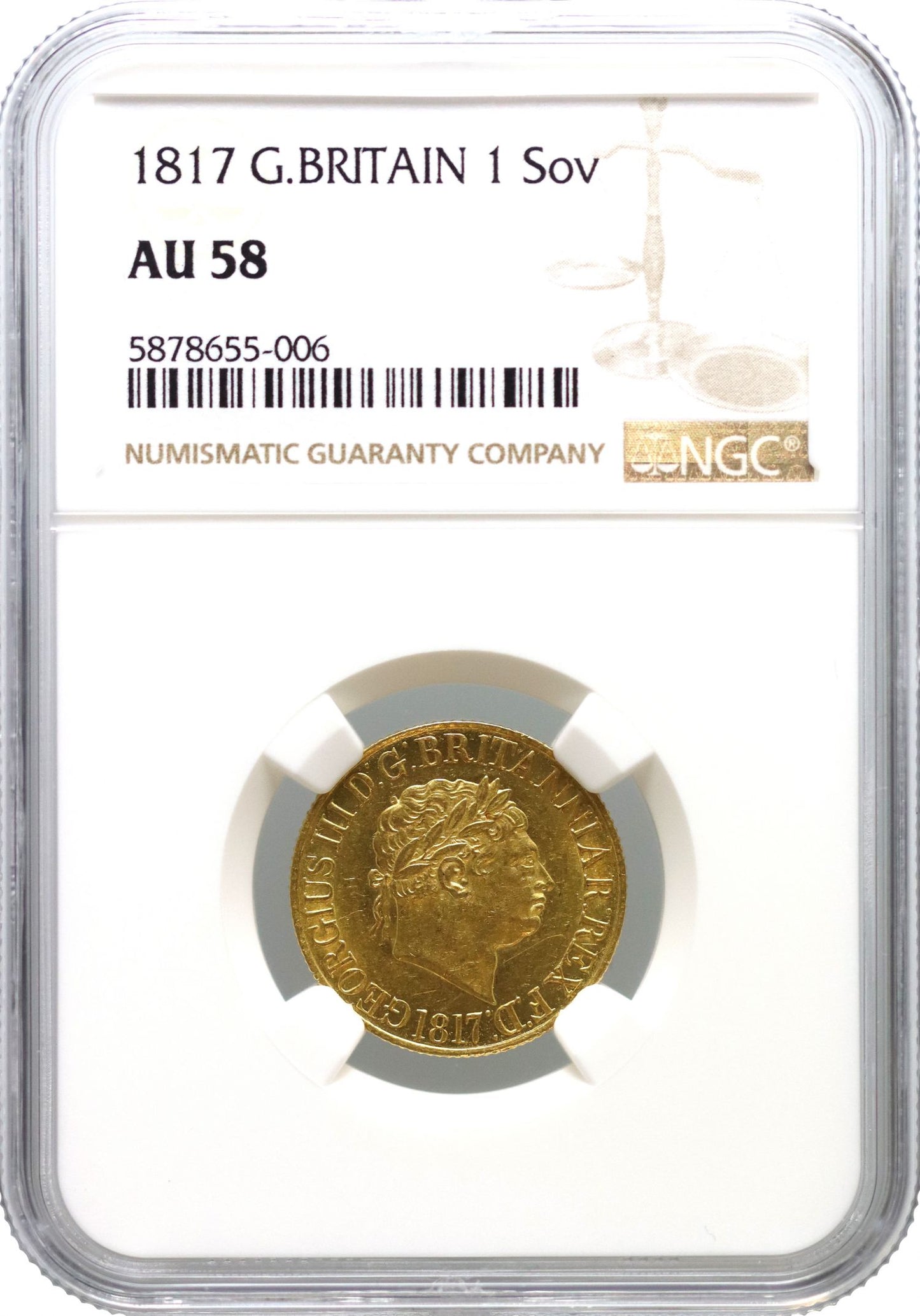 George III 1817 Sovereign AU58, first year of the modern sovereign