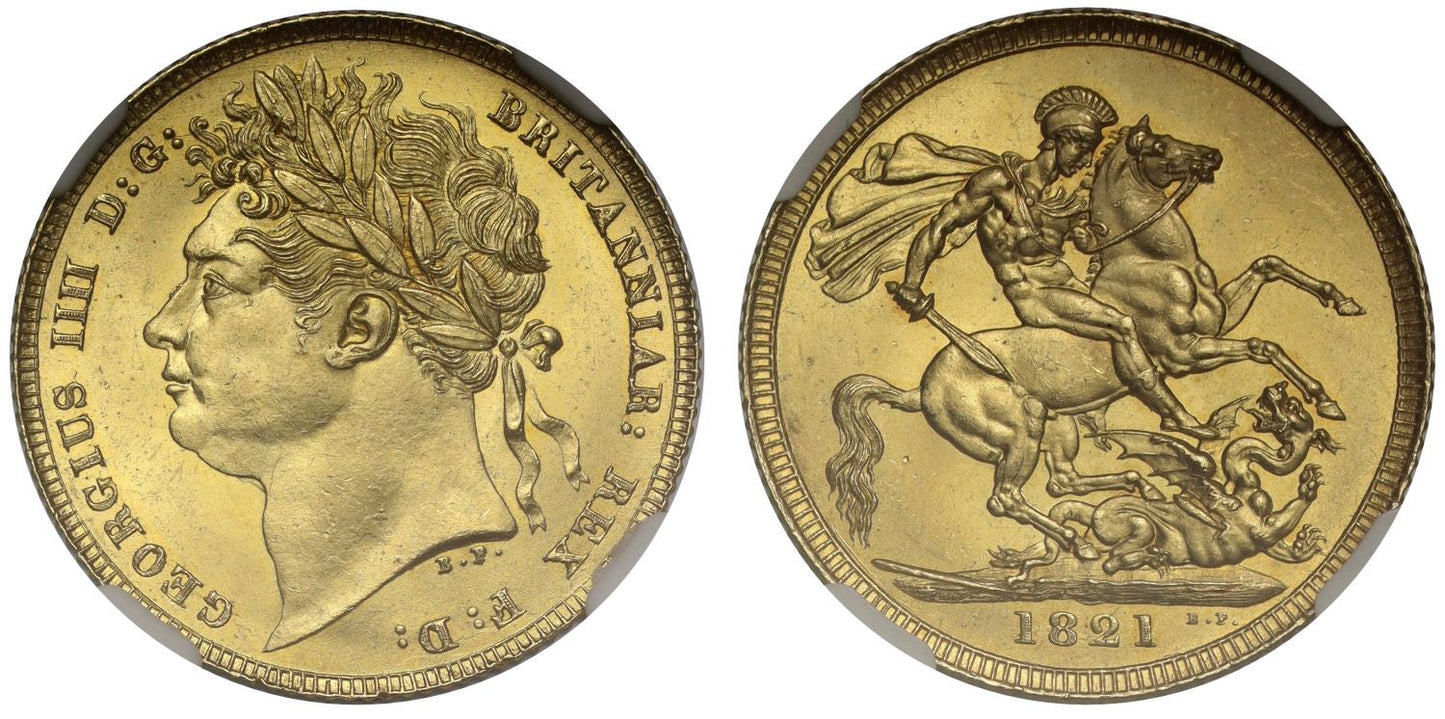 George IV 1821 Sovereign laureate head, Coronation year, NGC MS65 joint finest