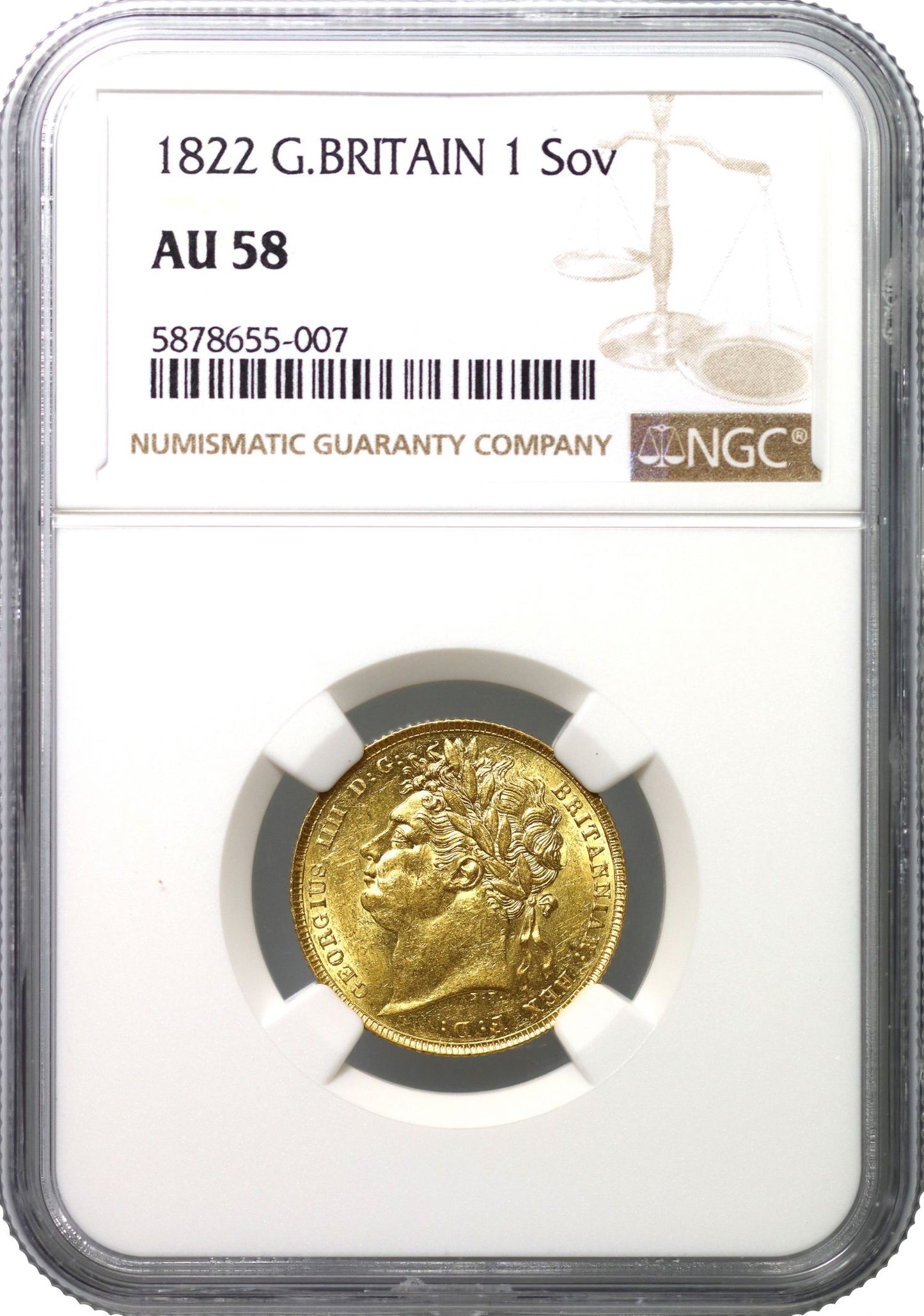 George IV 1822 Sovereign laureate head AU58