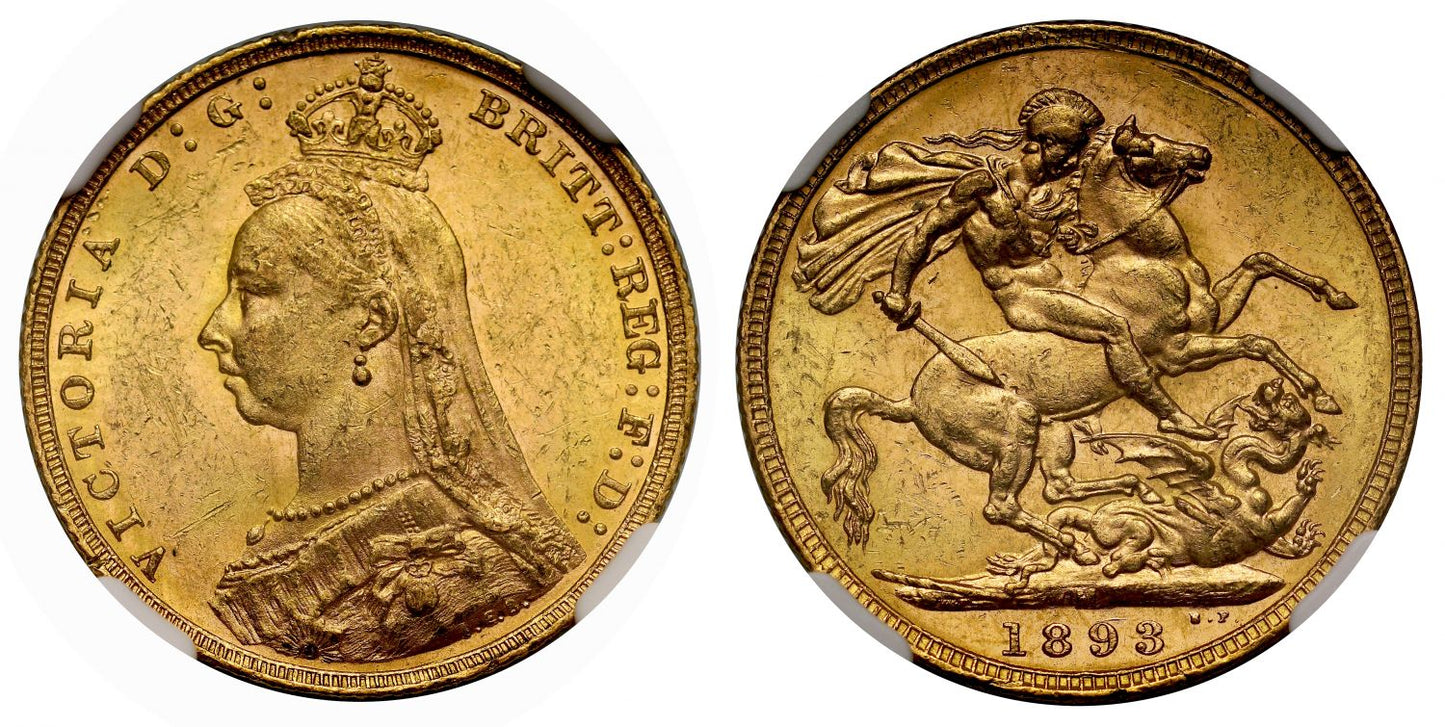 Victoria 1893-M JH Sovereign DISH M18 C MS61