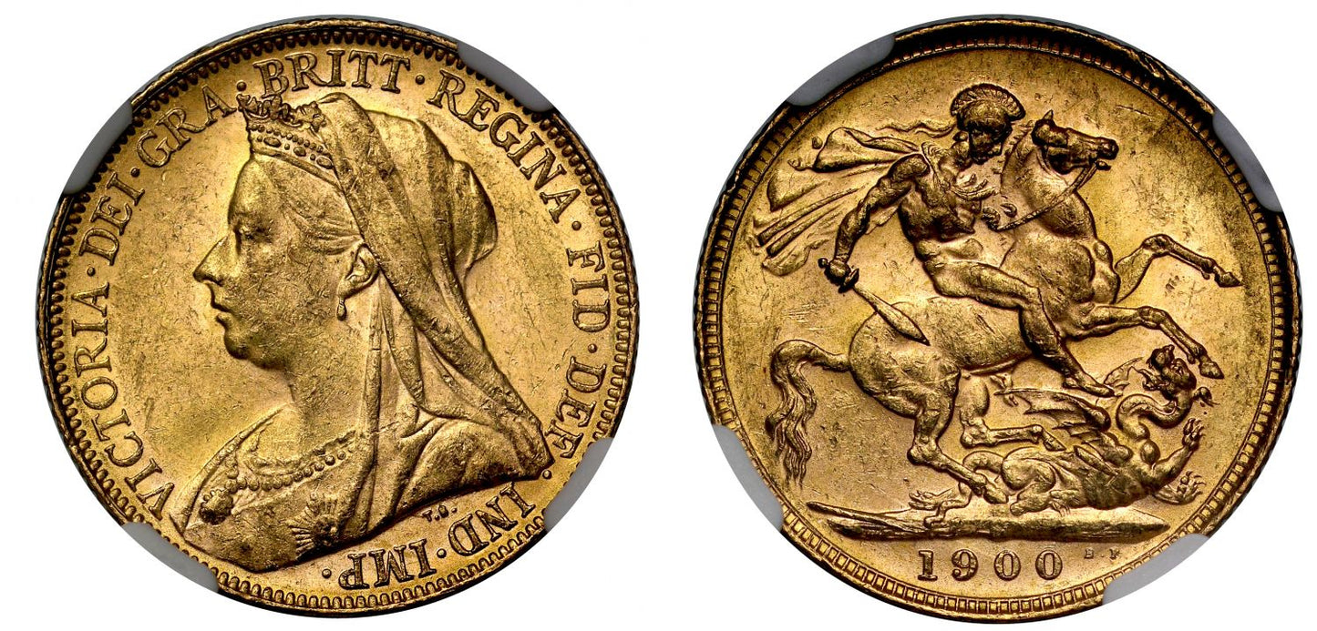 Victoria 1900-M Sovereign old head MS62