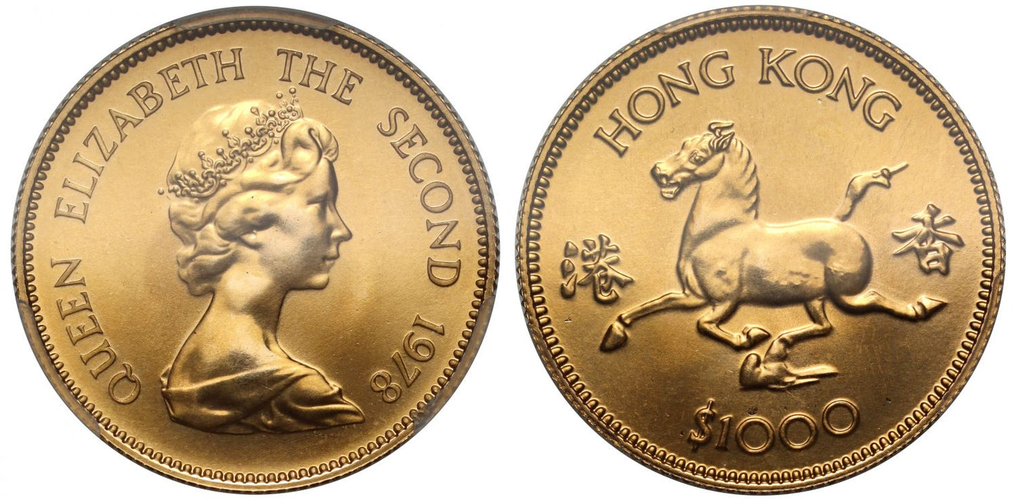 MS68 | Hong Kong, gold $1000, 1978 - Lunar Year of the Horse