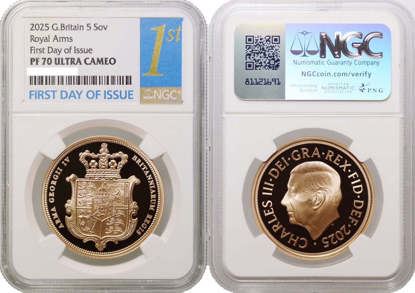 *Charles III 2025 proof Five-Pounds PF70 FDI, Merlen Shield design