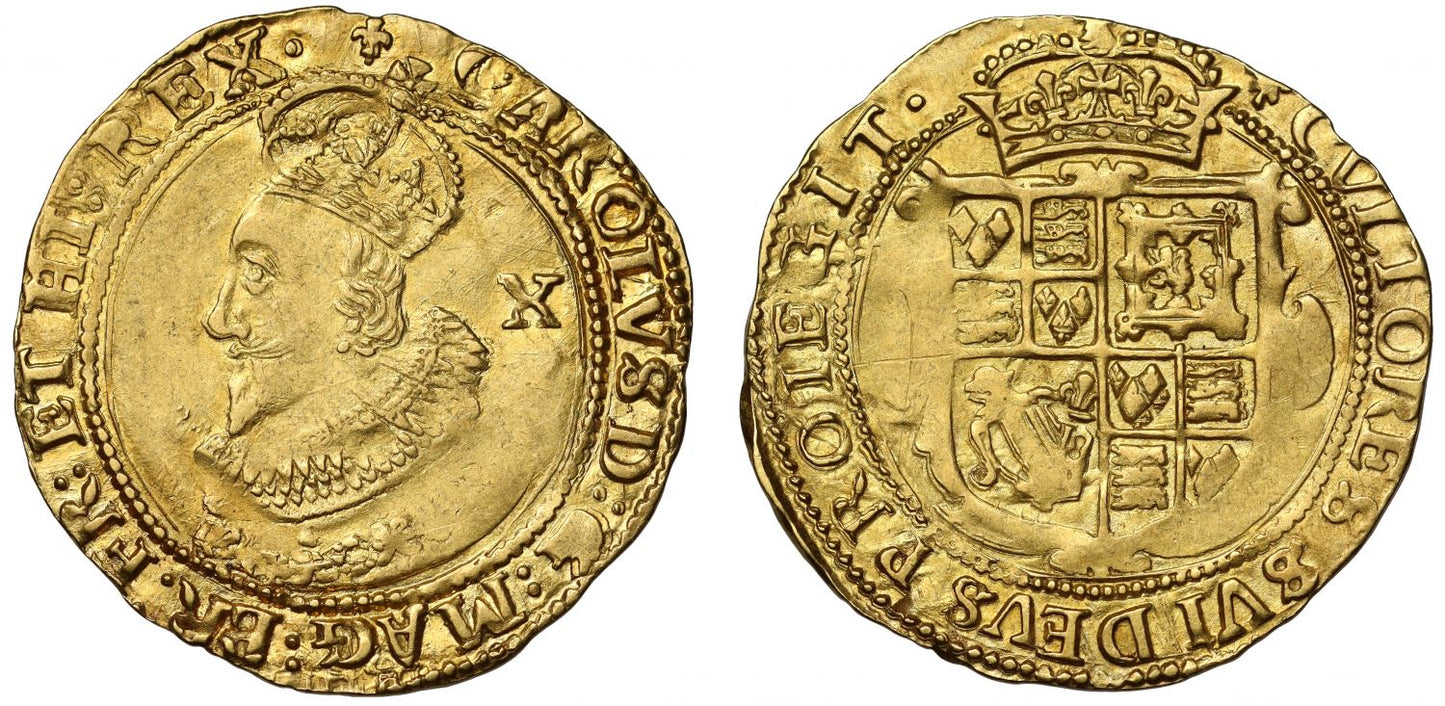 Charles I gold Double Crown, mm lis, coronation issue