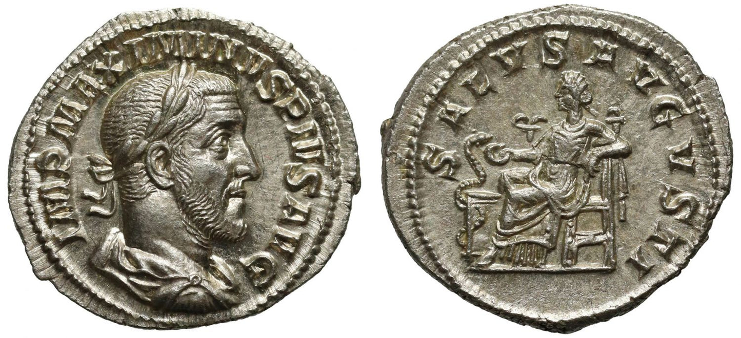 Maximinus I, wonderful portrait Silver Denarius, Attempted Assassinations Survived.