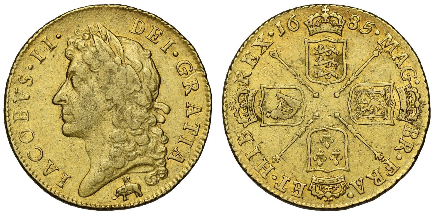James II 1685 Guinea Elephant & Castle below first bust