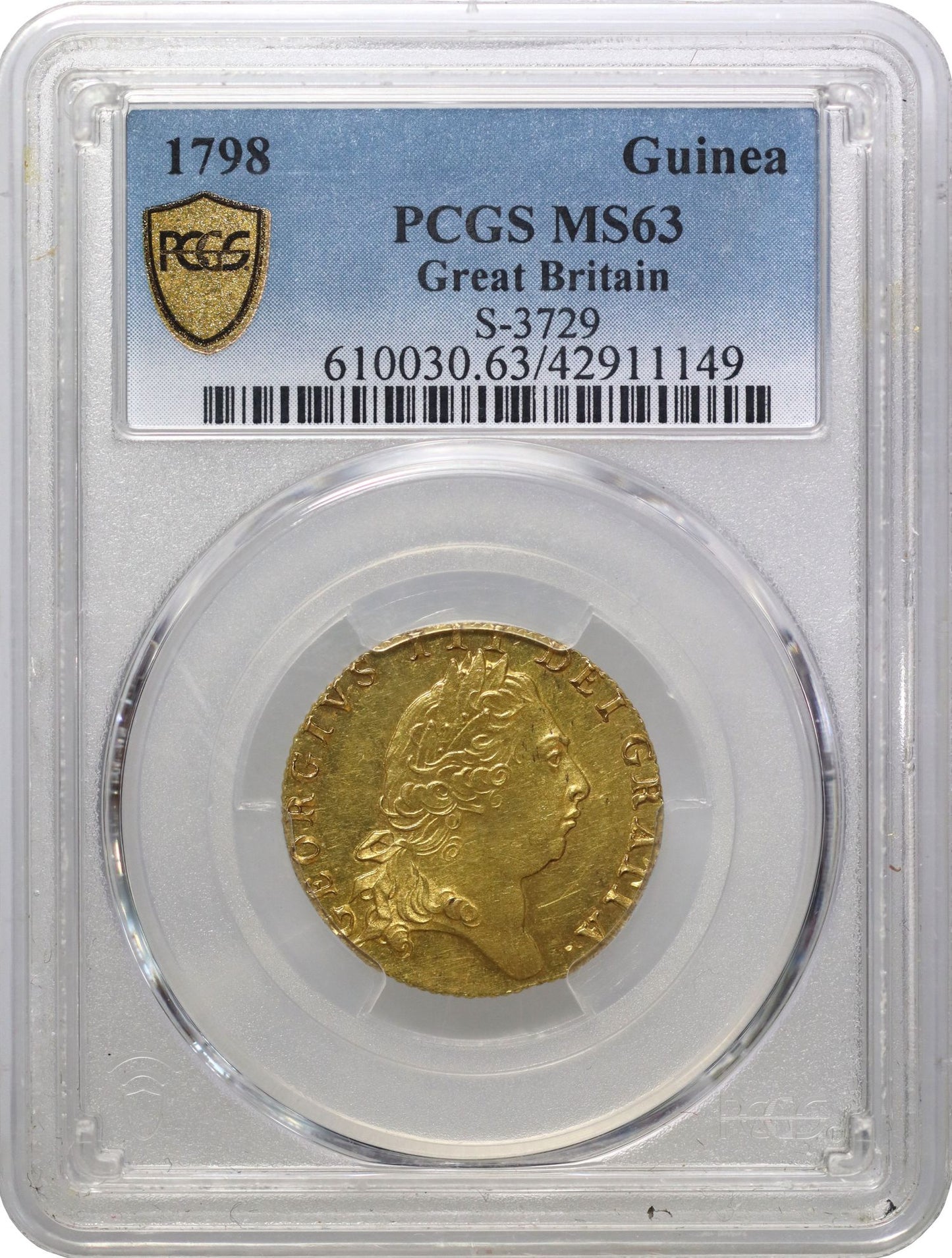 George III 1798 Guinea, MS63, fifth bust, spade reverse