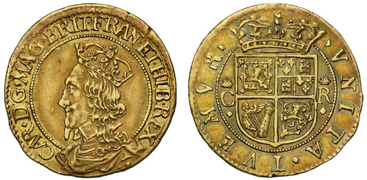 Scotland, Charles I gold Half-Unit or Double Crown by Nicholas Briot, AU53