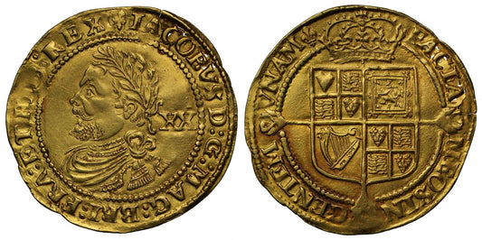 James I gold Laurel, 3rd coinage, 4th bust, mintmark lis 1623-24