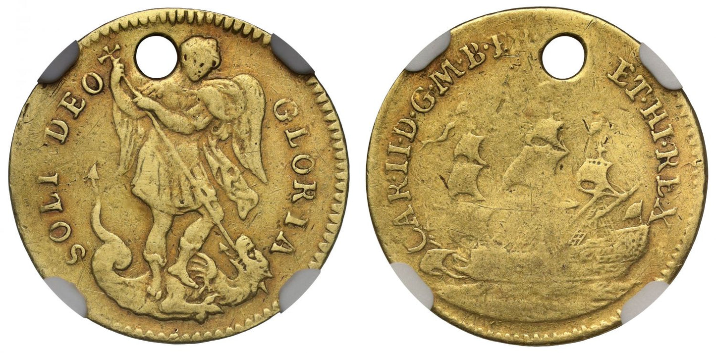 Charles II gold pierced Touchpiece, NGC VF20
