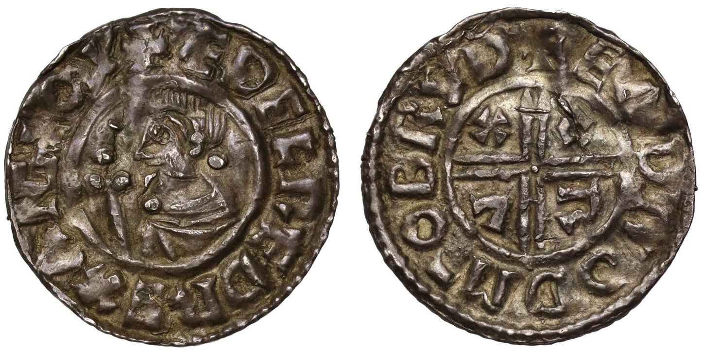 Aethelred II Penny, CRVX type, Bridport Mint, moneyer Eadnoth