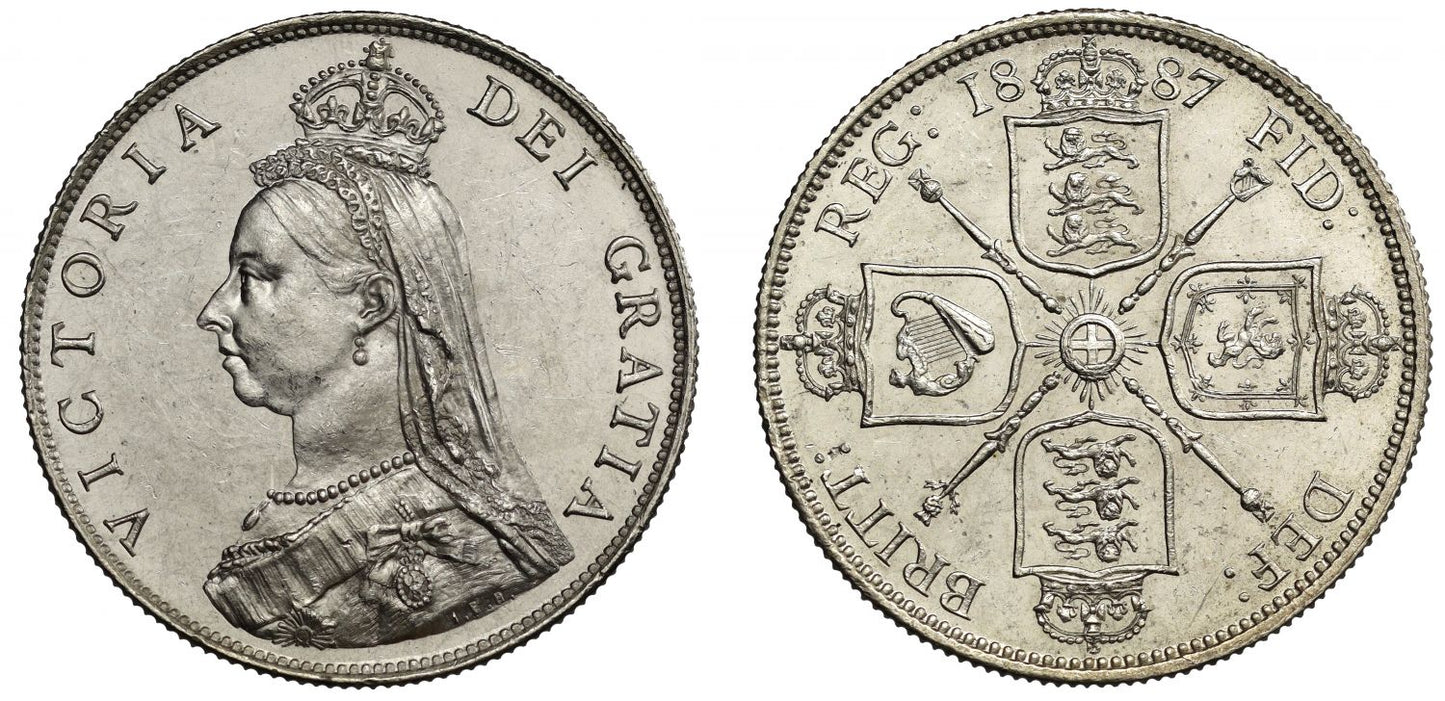 Victoria 1887 Florin, Golden Jubilee issue MS62, Davies 811 2/A