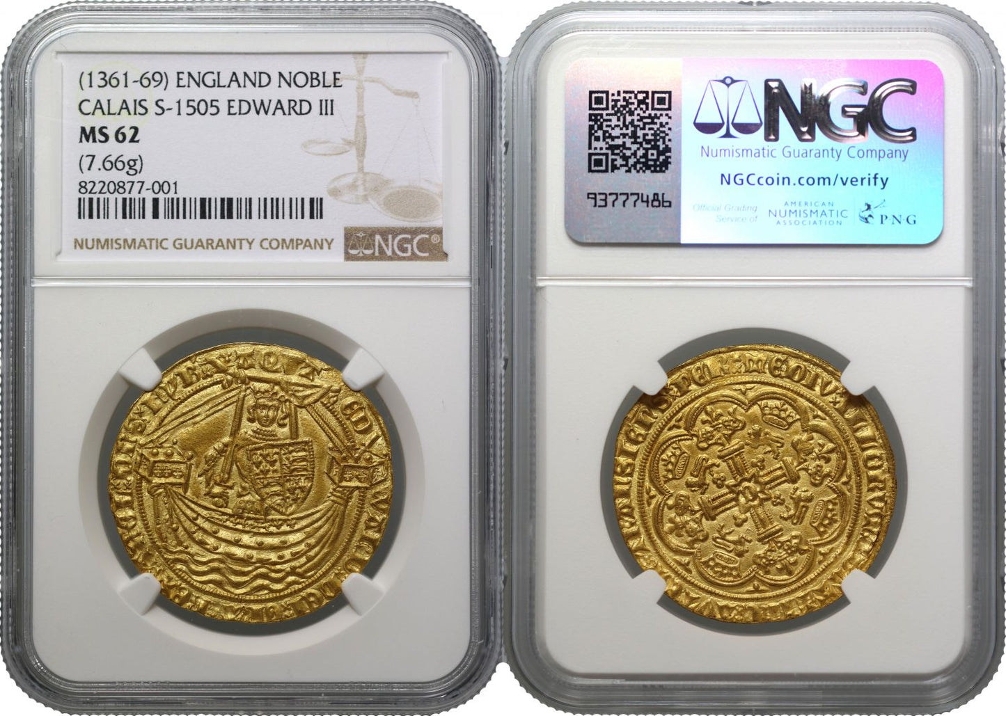 Edward III Noble Treaty Period Calais Mint without flag MS62