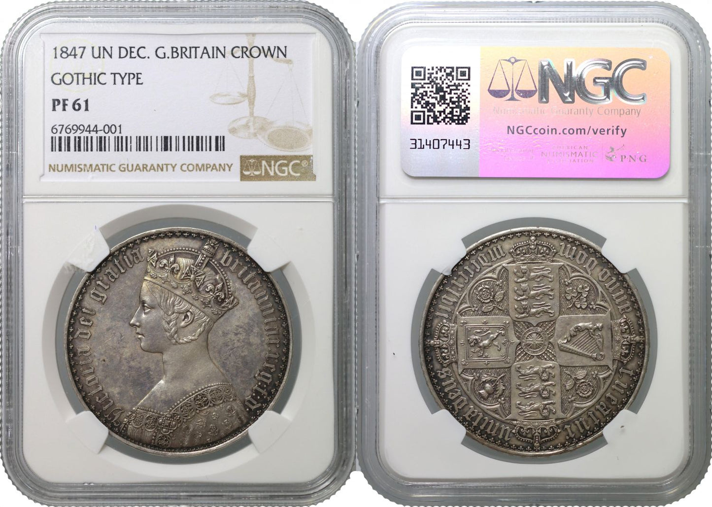 Victoria 1847 Gothic Crown, lettered edge, NGC PF61 the classic Wyon design