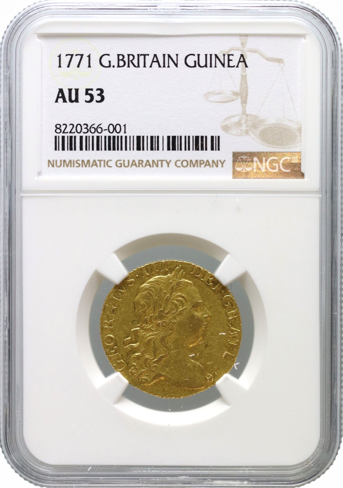 George III 1771 Guinea third head AU53