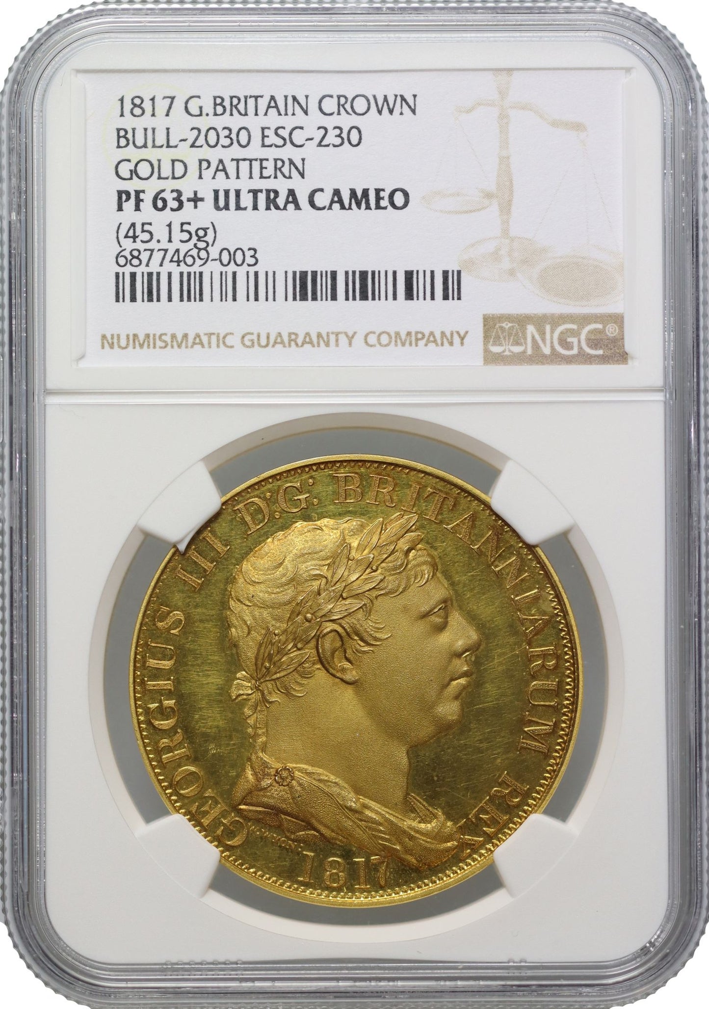 George III 1817 'INCORRUPTA' gold Pattern proof Crown, NGC PF63+ UCAM