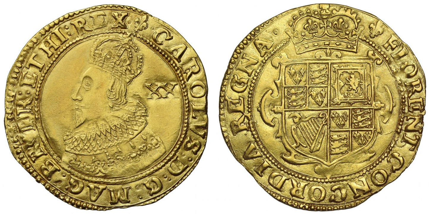 Charles I Unite, Group A, London mint, mm lis, plate image in English Standard Catalogue