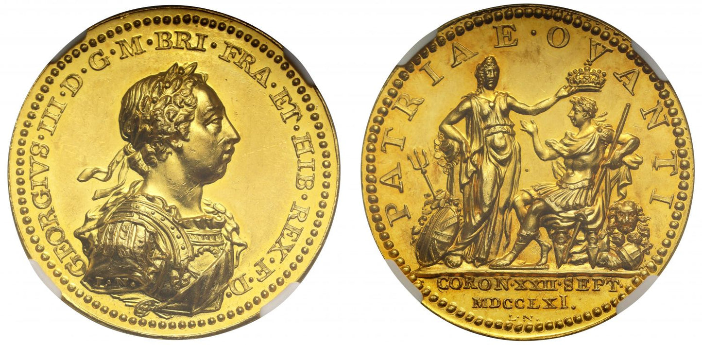 Coronation of George III, 1761, gold Medal, MS61, by L. Natter, ex Cope