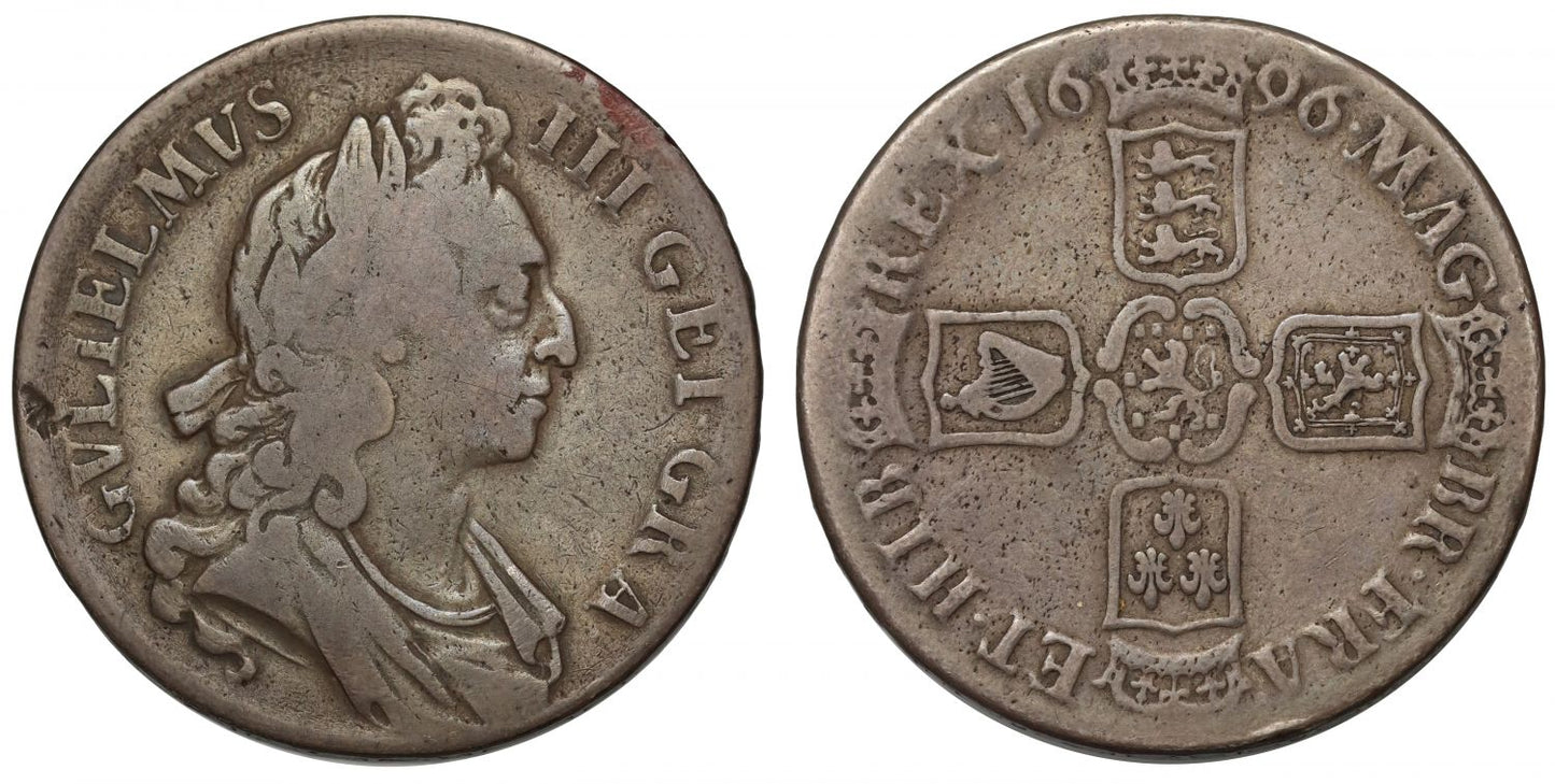 William III 1696 Crown first bust with error GEI for DEI in legend