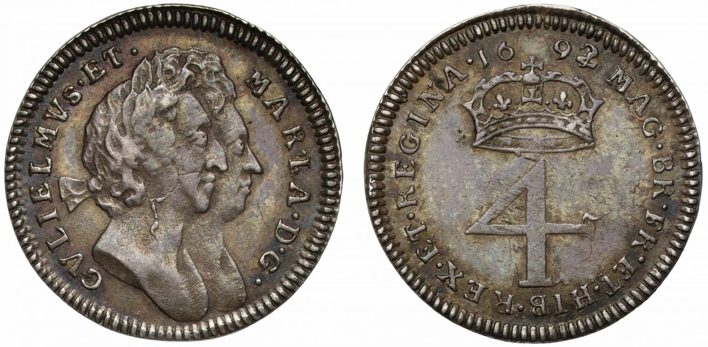 William & Mary 1692/1 silver Fourpence, overdate, NGC AU53 Finest known