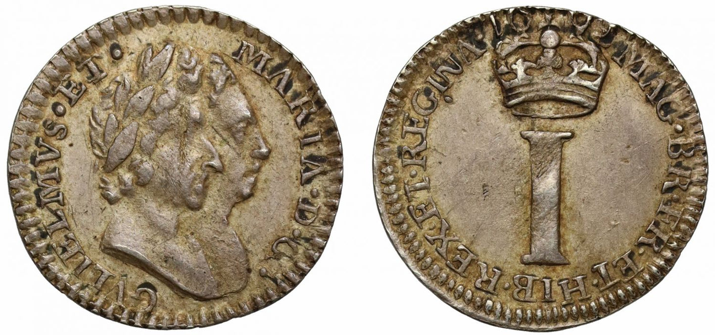 William & Mary 1692 silver Penny, tiny pellet in reverse field NGC AU58