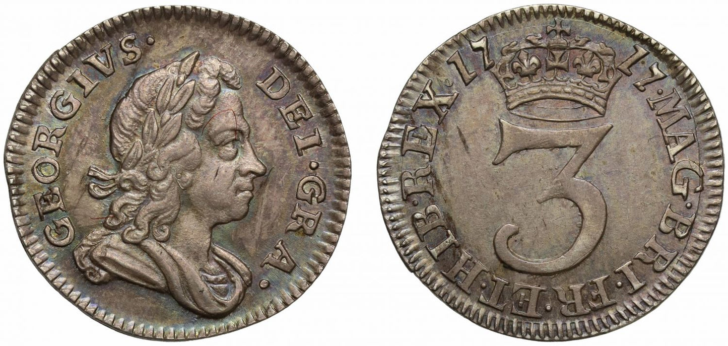 George I 1717 silver Threepence, NGC MS63 second finest graded
