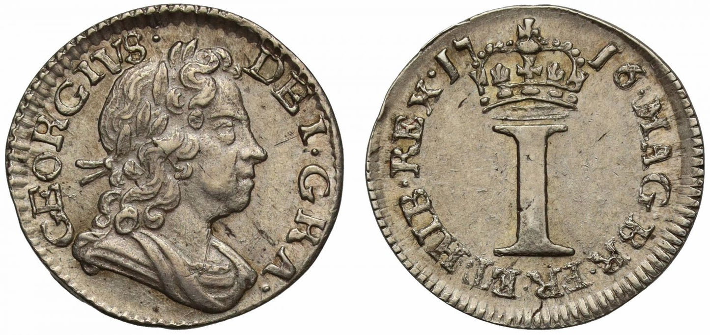 George I 1716 silver Penny, stop after date, NGC AU58