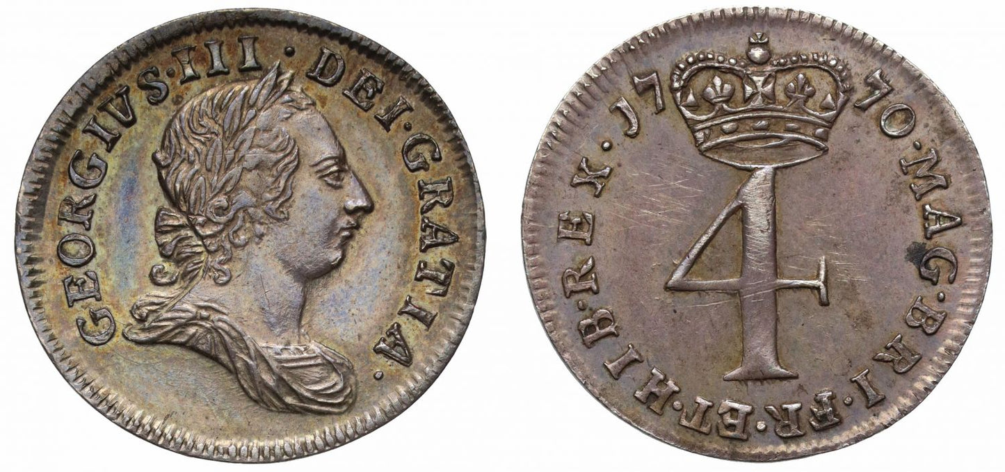 George III 1770 silver Fourpence, NGC AU58 - second finest graded