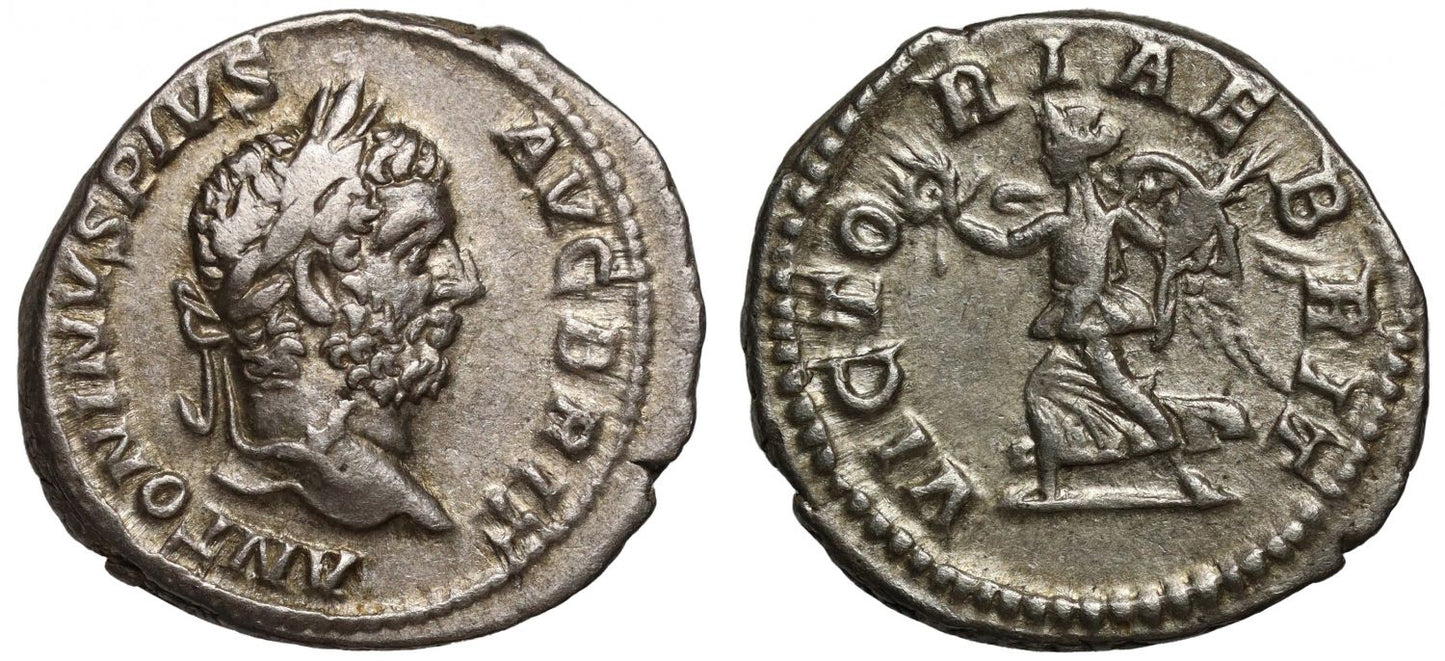 Romano-British Interest, Caracalla, silver Denarius, Victory in Britain.