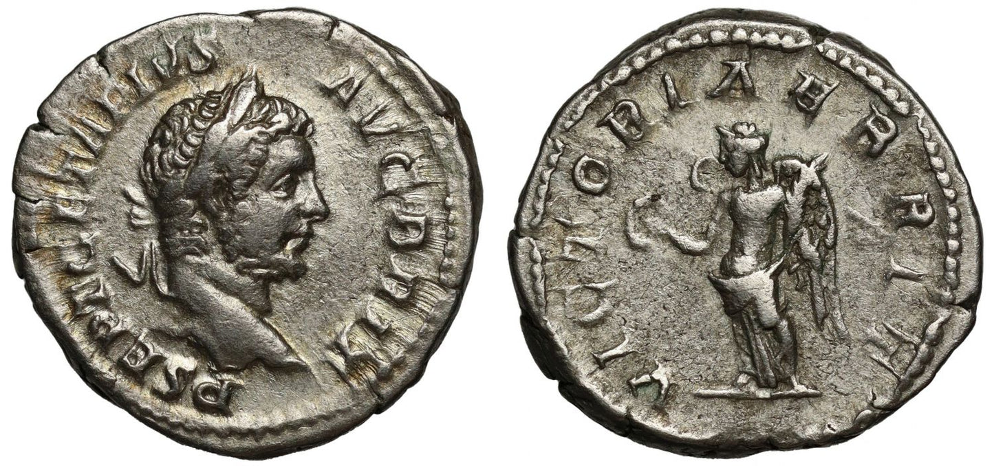 Romano-British Interest, Geta, silver Denarius, Victory in Britain.