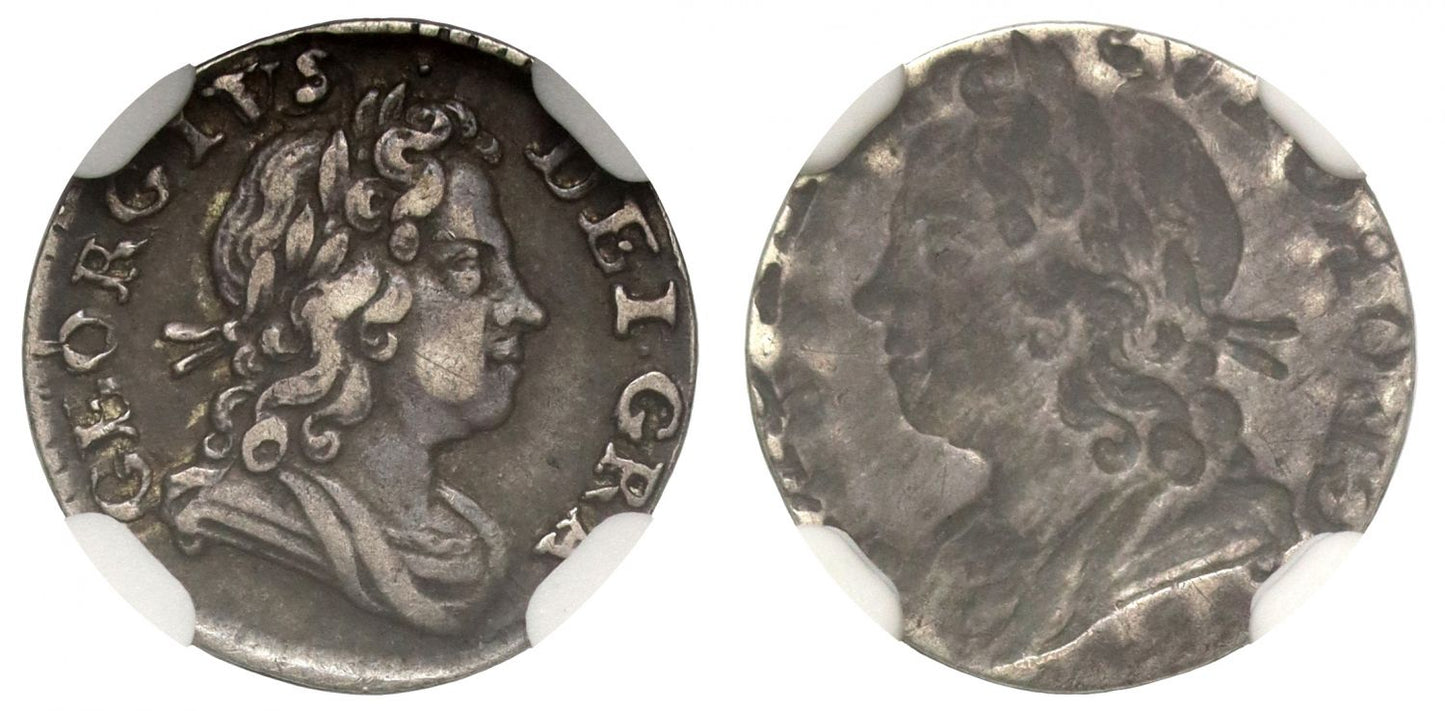George I silver Penny obverse Brockage error, NGC XF40 plate coin