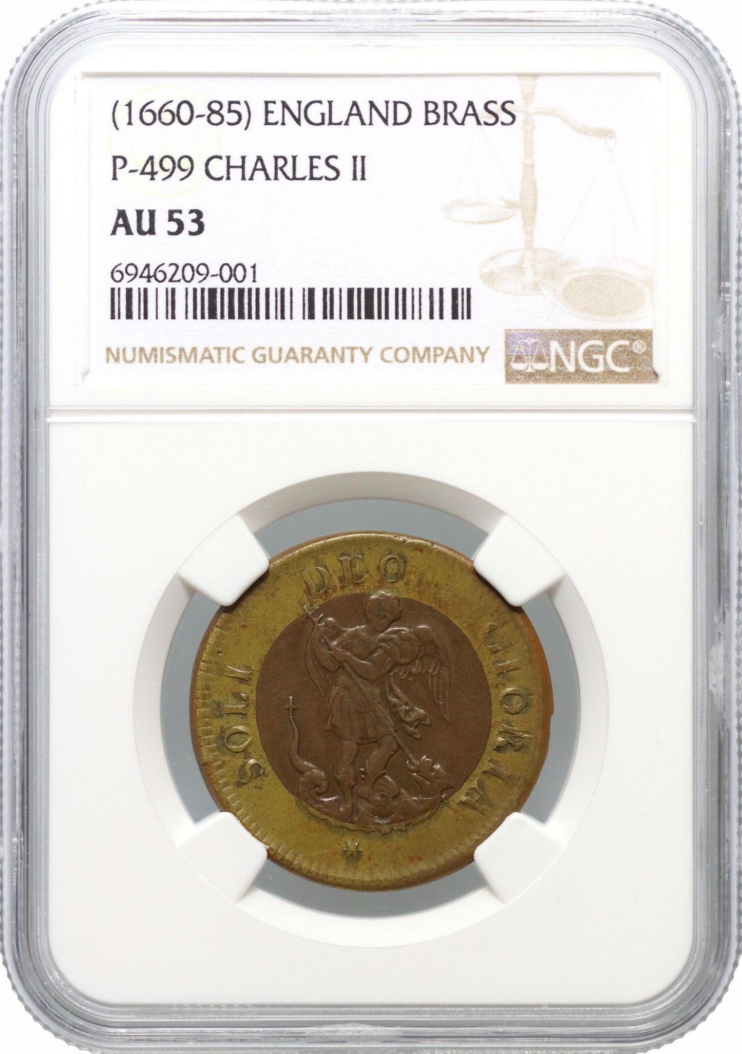 Charles II brass-copper Token touching ceremony, AU53, ex Gregory