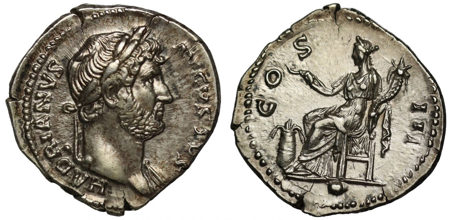 Hadrian, silver Denarius, Annona.