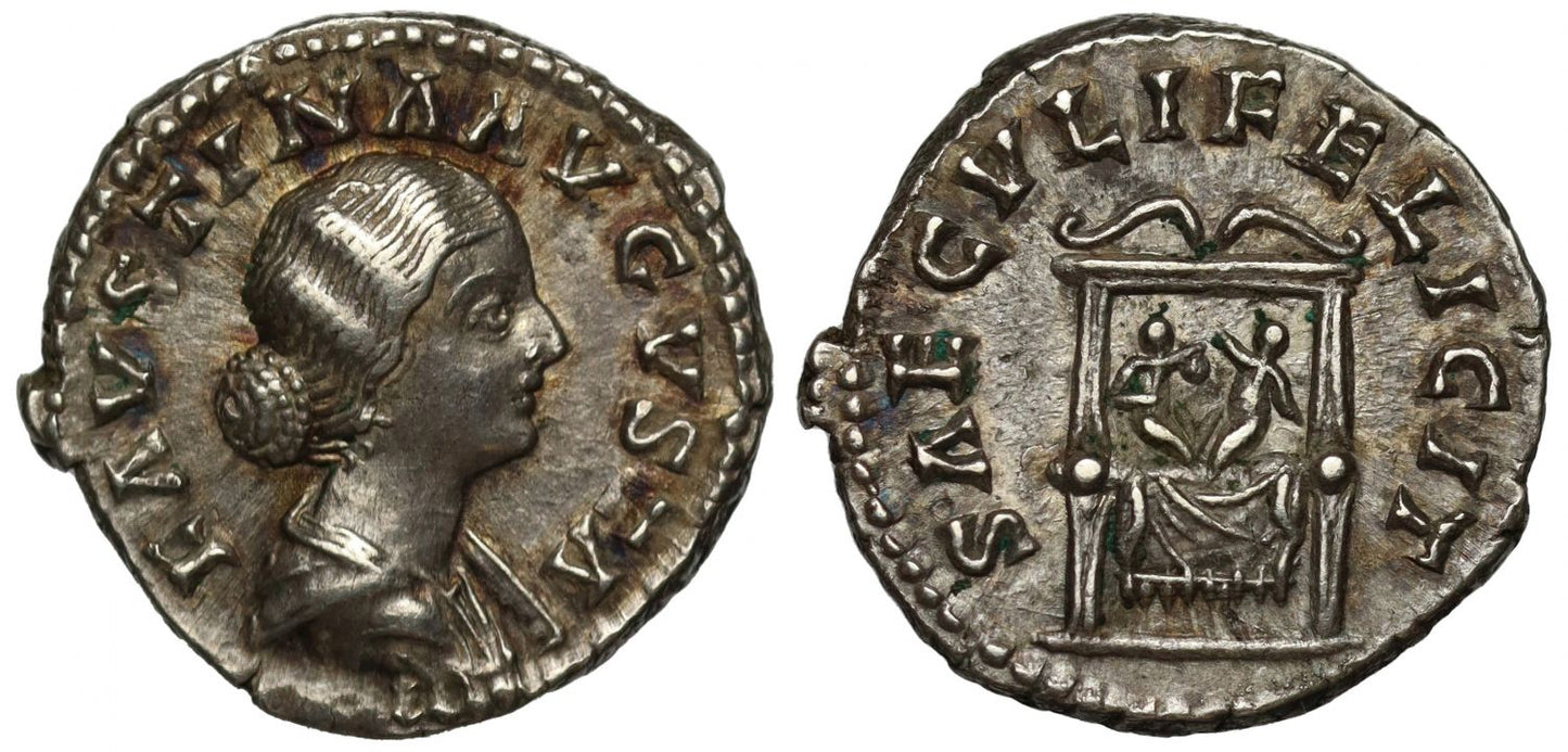 Faustina Junior, Silver Denarius depicting the infant twins Commodus and Antoninus.