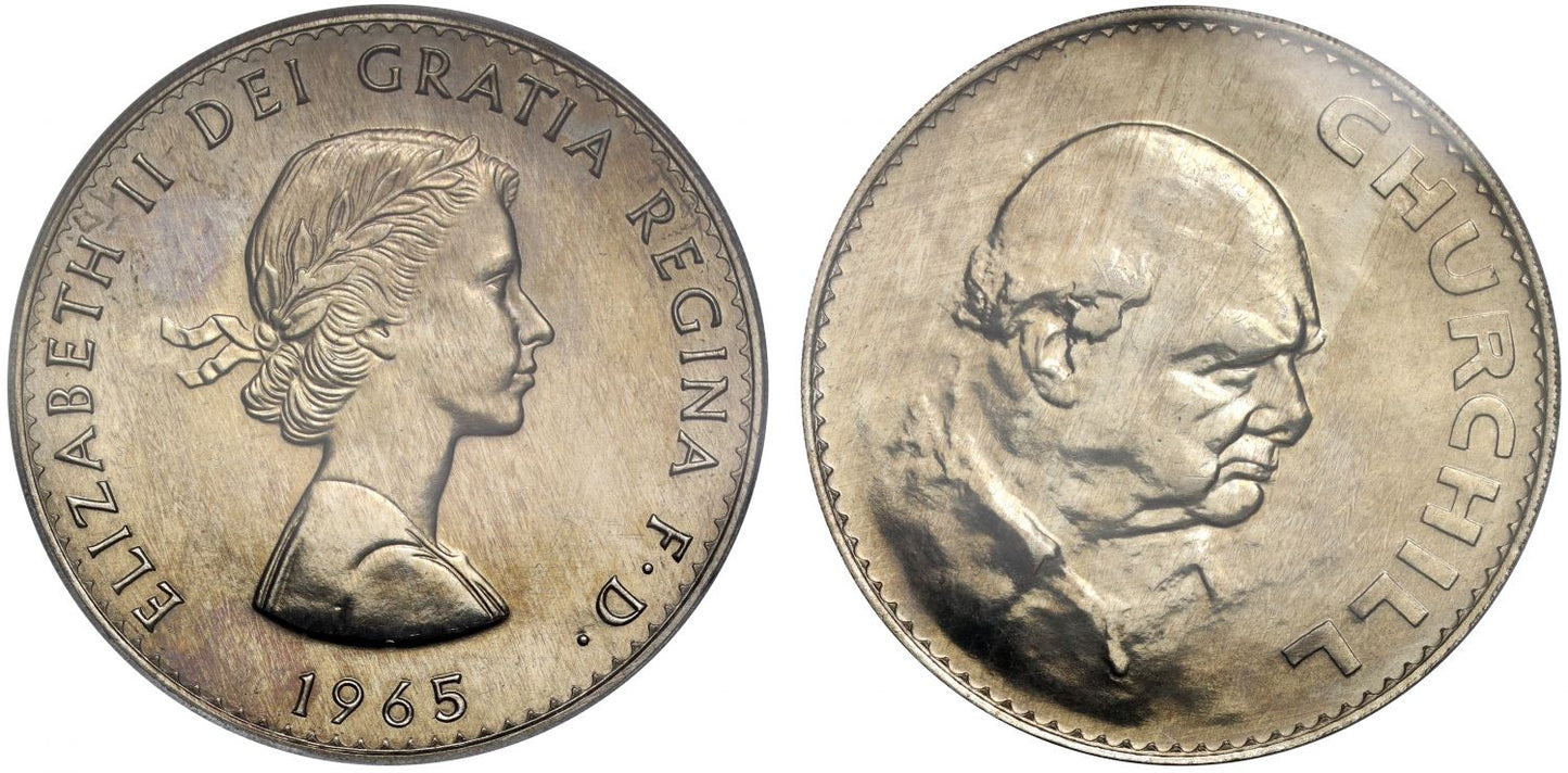 Elizabeth II 1965 specimen 'Satin Finish" Churchill Crown PCGS SP64