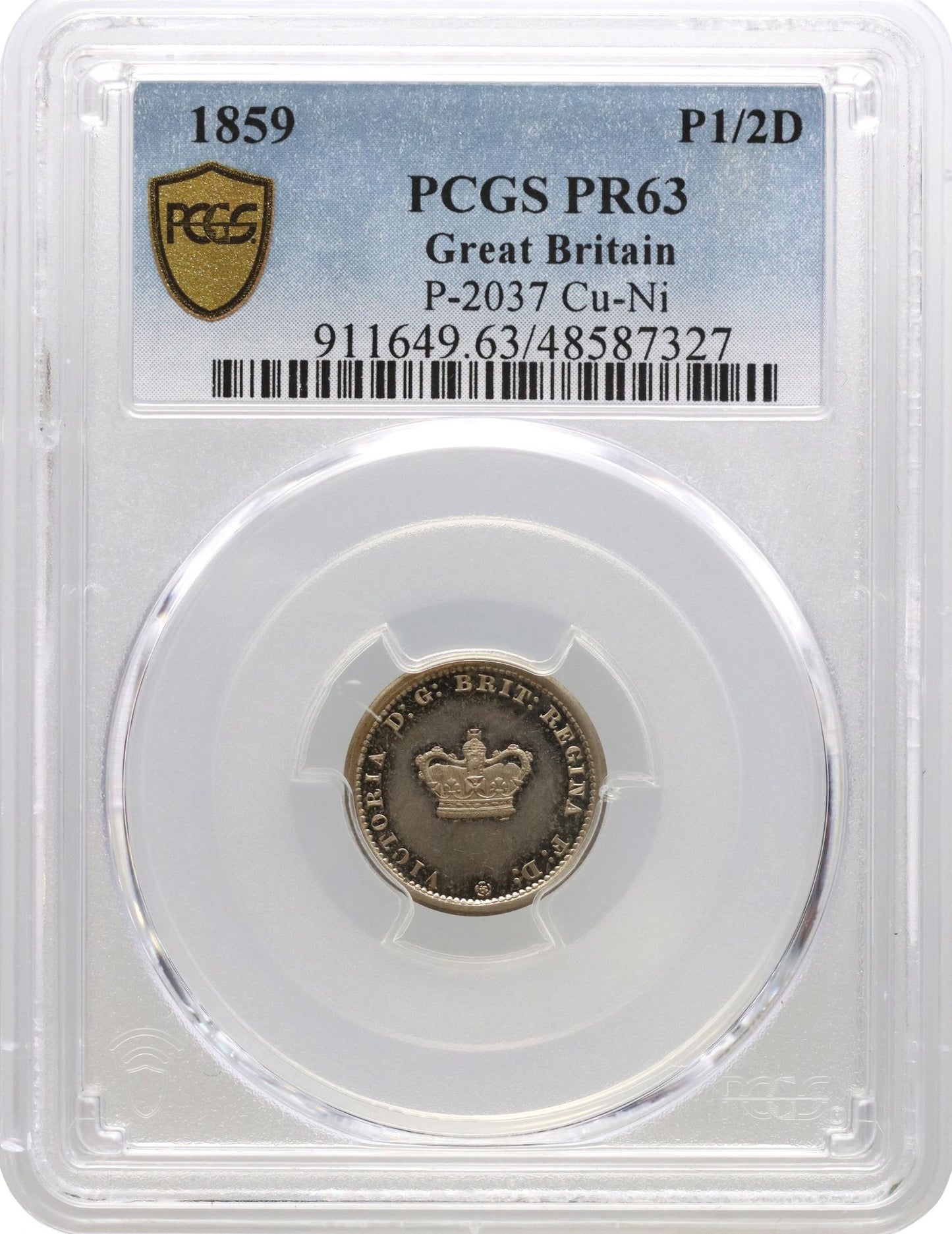 Victoria 1859 cupro-nickel pattern proof Halfpenny, PCGS PR63